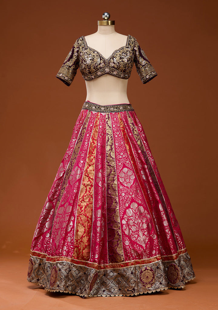 Pink Zardosi Brocade Readymade Lehenga