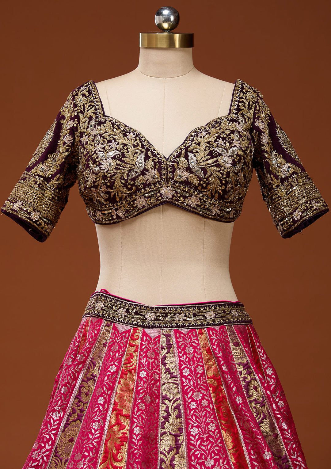 Pink Zardosi Brocade Readymade Lehenga