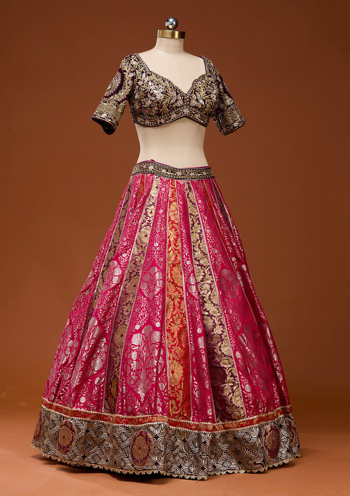 Pink Zardosi Brocade Readymade Lehenga