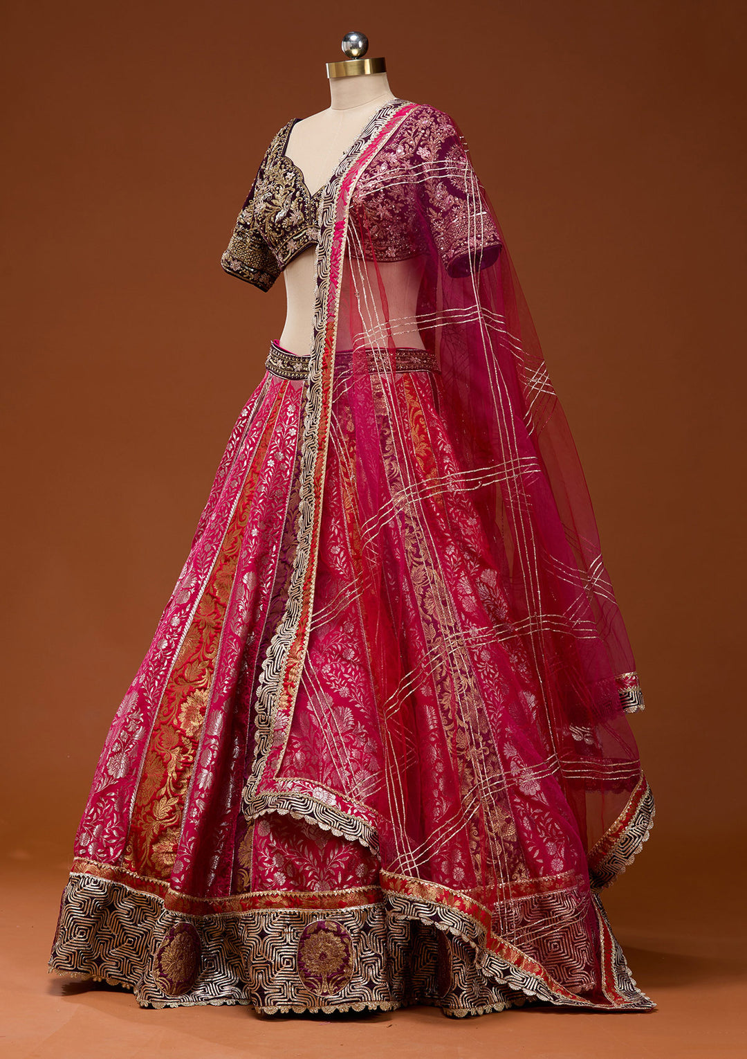 Pink Zardosi Brocade Readymade Lehenga