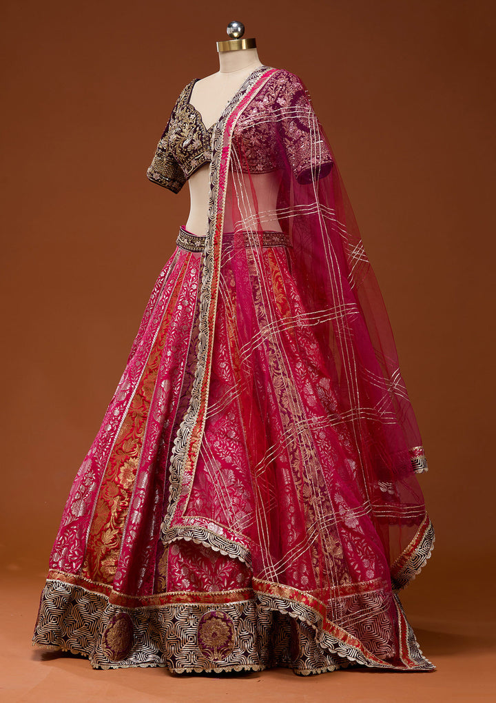 Pink Zardosi Brocade Readymade Lehenga