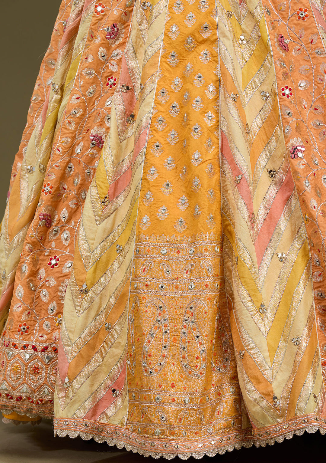 Orange Mirrorwork Brocade Readymade Lehenga