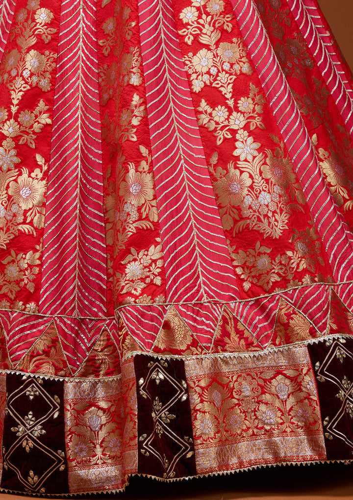 Red Zardosi Brocade Readymade Lehenga