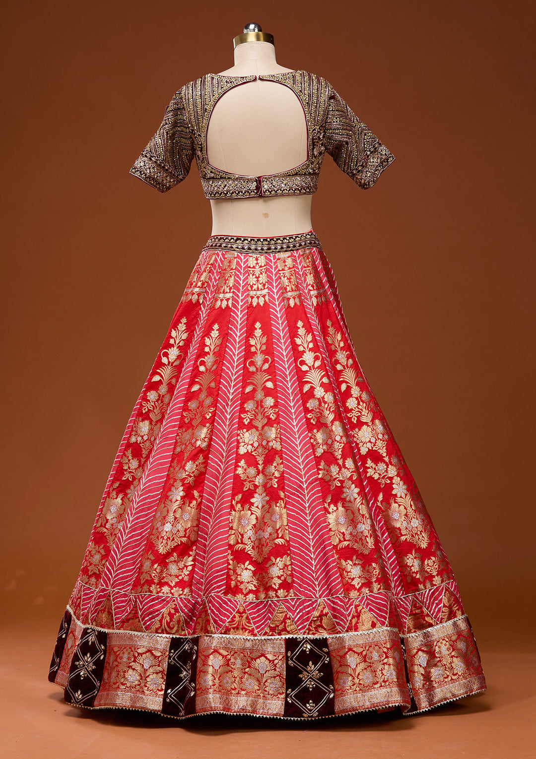 Red Zardosi Brocade Readymade Lehenga