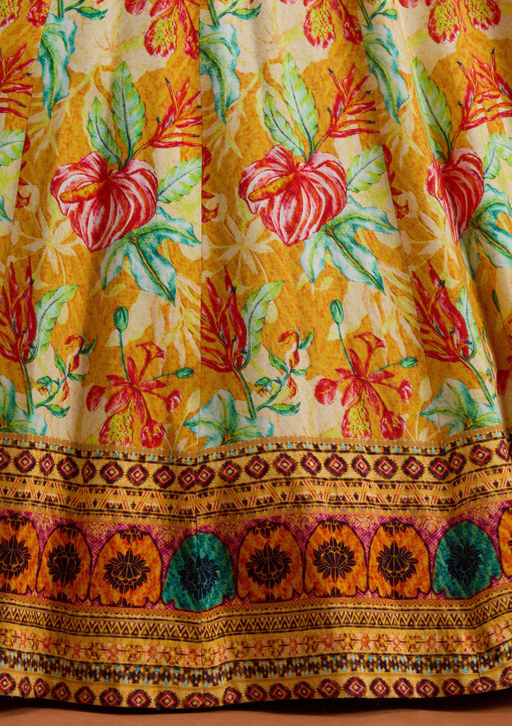 Mustard Cutdana Raw Silk Readymade Lehenga