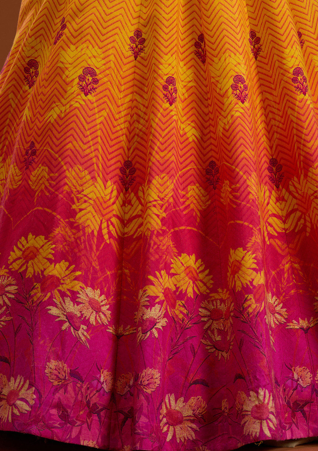 Koskii Raw Silk Yellow & Pink Lehenga with Vibrant Embroidery