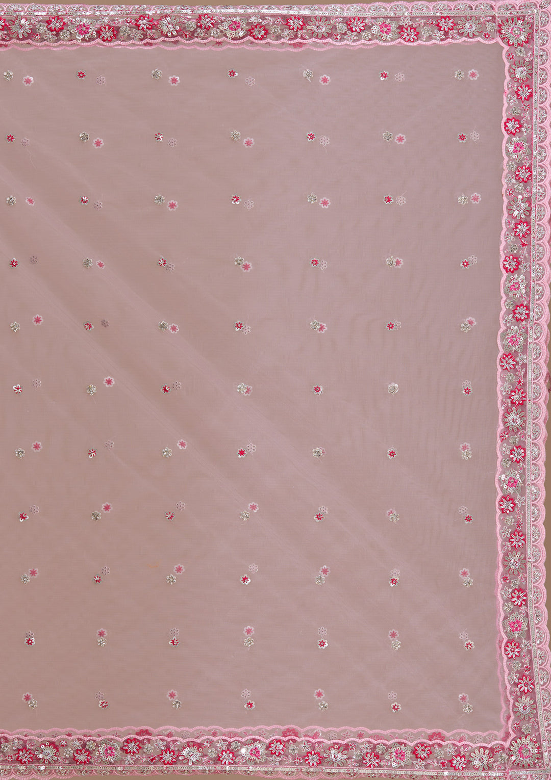 Rani Pink Sequins Silk Semi-Stitched Lehenga