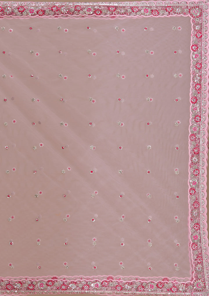 Rani Pink Sequins Silk Semi-Stitched Lehenga