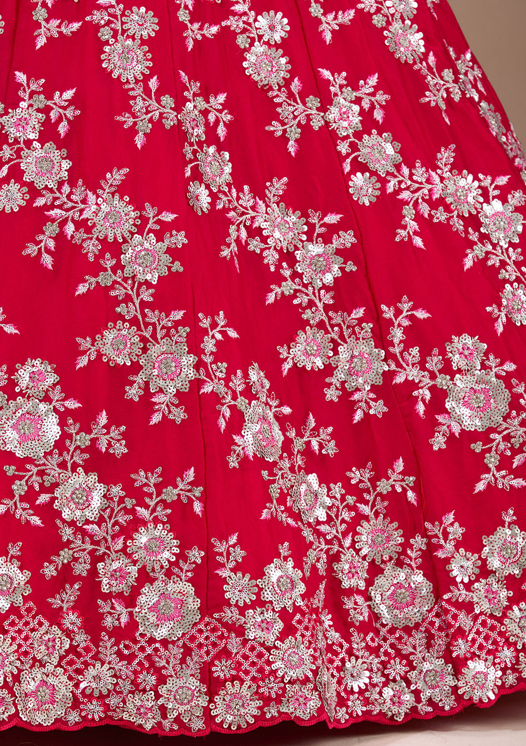 Rani Pink Sequins Silk Semi-Stitched Lehenga