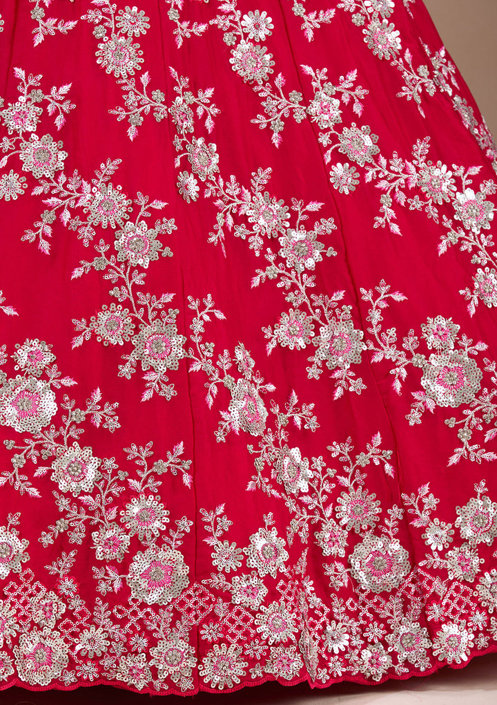 Rani Pink Sequins Silk Semi-Stitched Lehenga