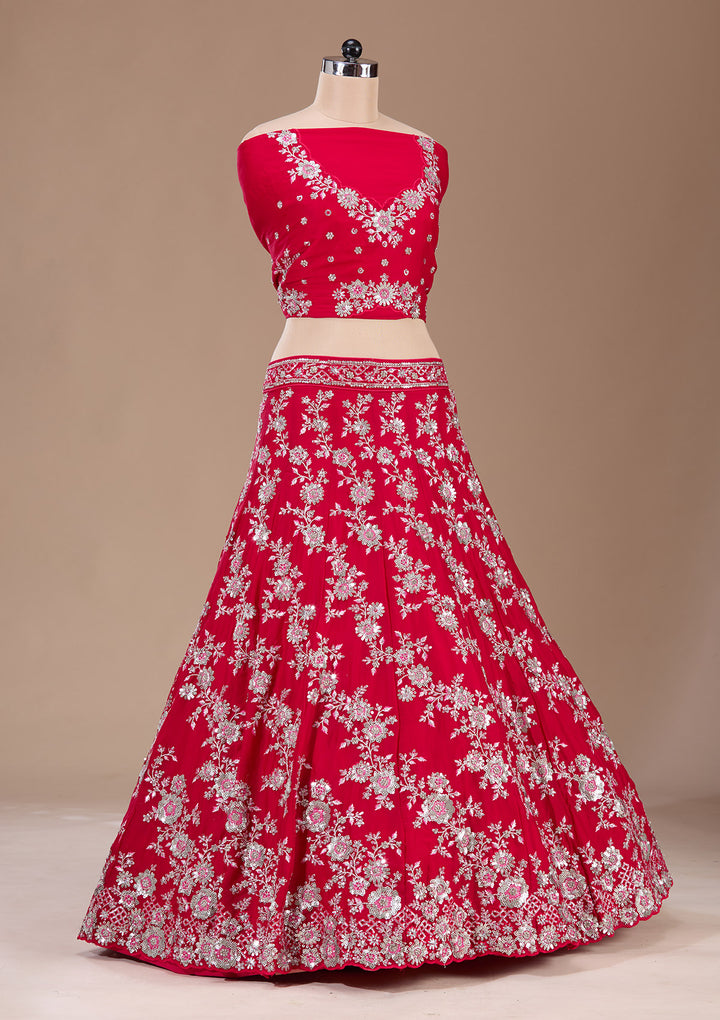 Rani Pink Sequins Silk Semi-Stitched Lehenga