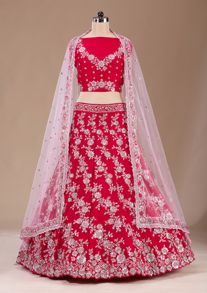 Rani Pink Sequins Silk Semi-Stitched Lehenga