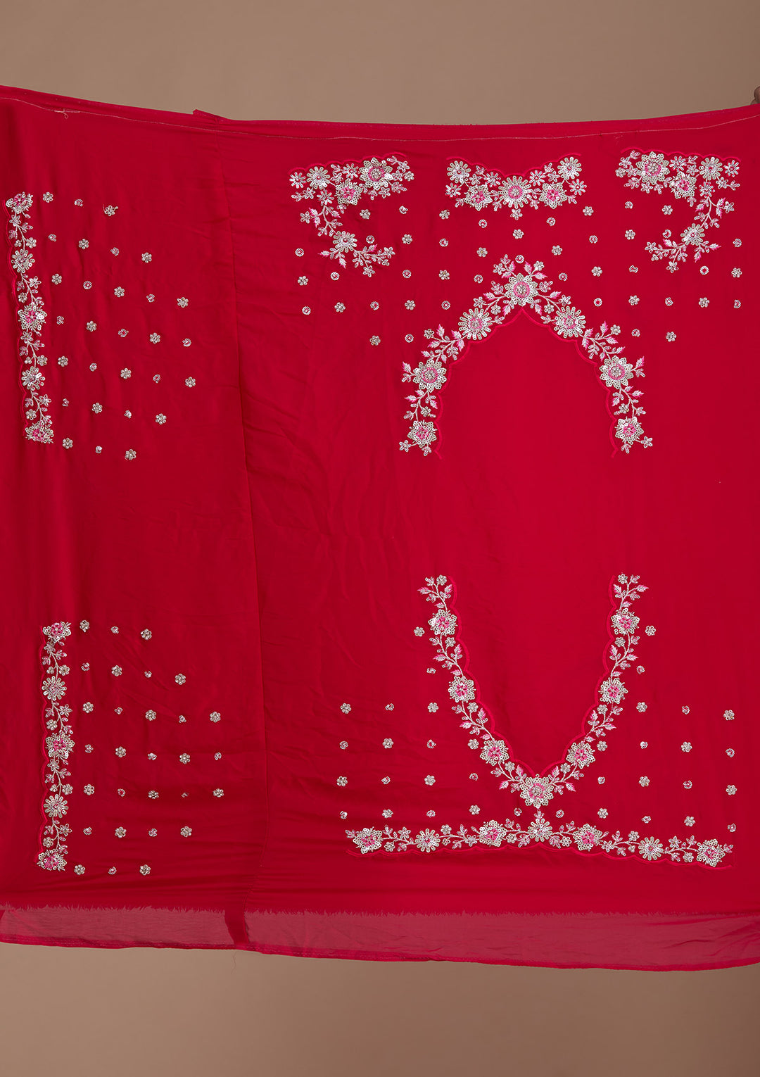 Rani Pink Sequins Silk Semi-Stitched Lehenga