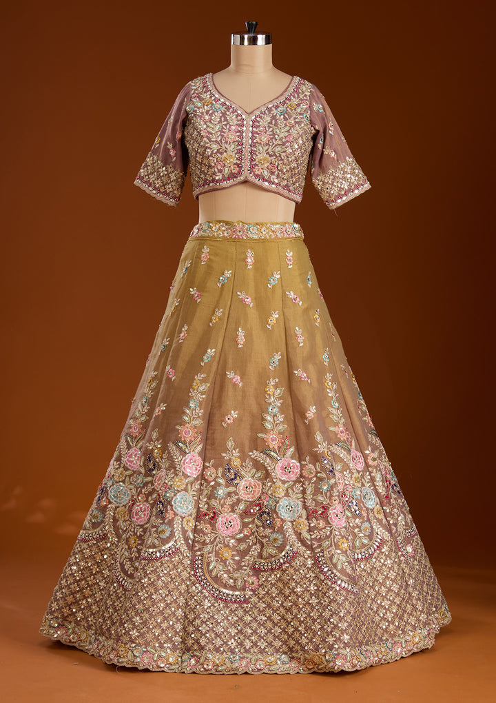 Lavender Threadwork Net Readymade Lehenga