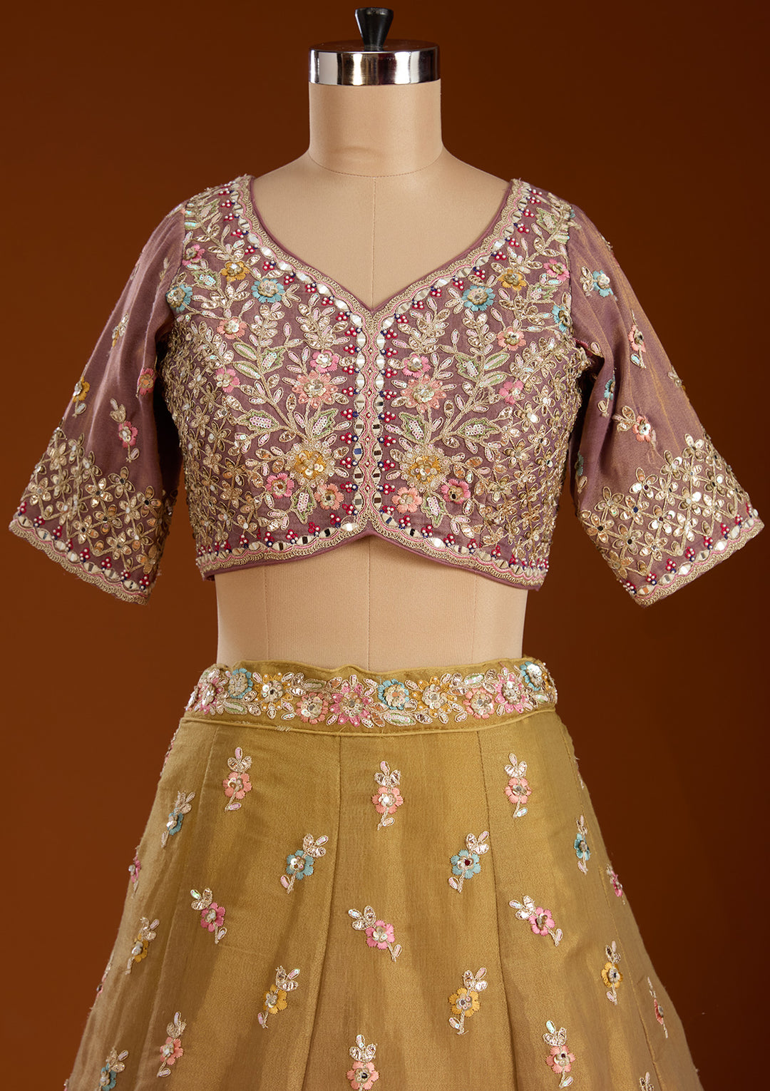 Lavender Threadwork Net Readymade Lehenga