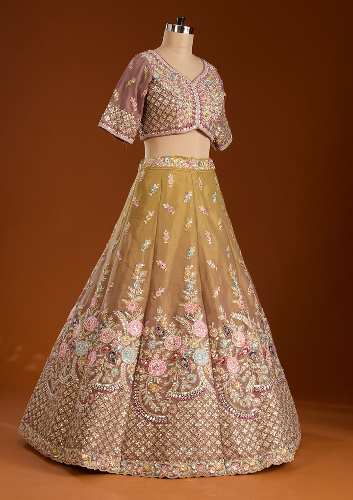 Lavender Threadwork Net Readymade Lehenga