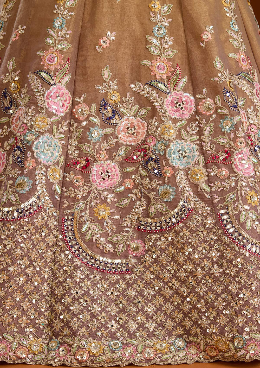 Lavender Threadwork Net Readymade Lehenga