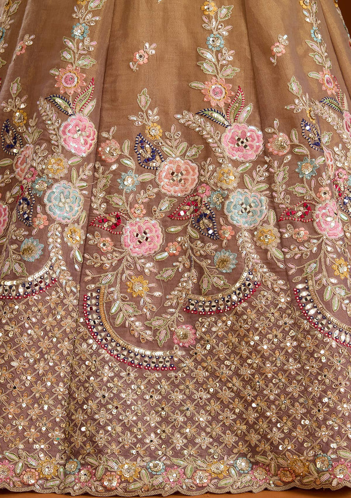 Lavender Threadwork Net Readymade Lehenga