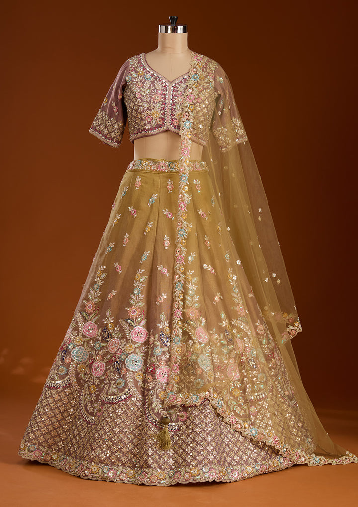 Lavender Threadwork Net Readymade Lehenga