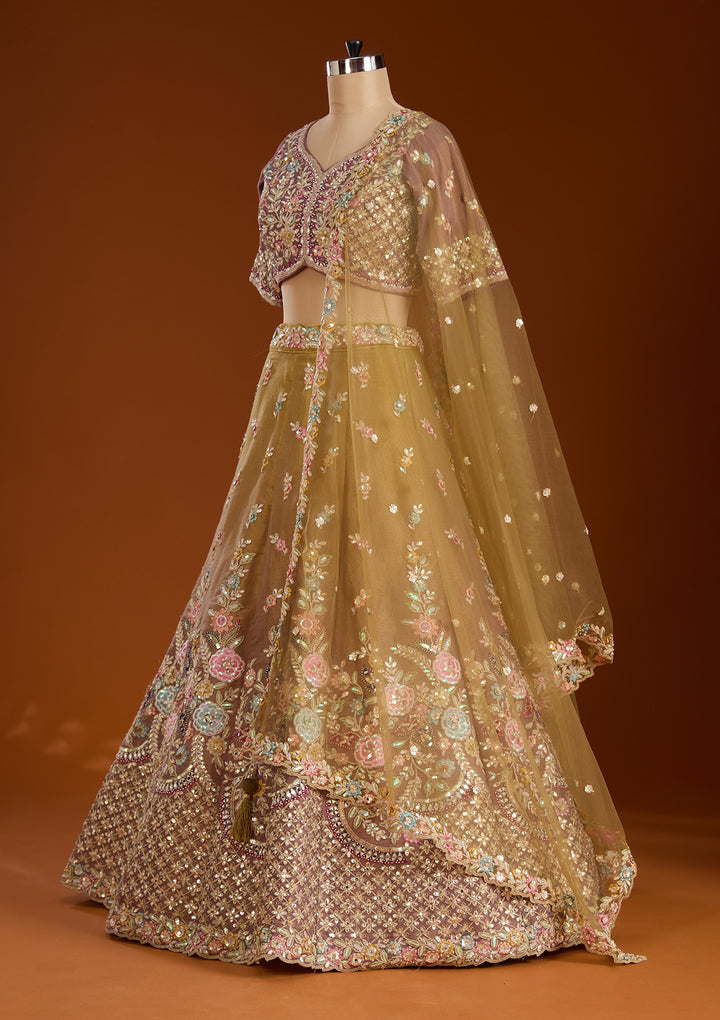 Lavender Threadwork Net Readymade Lehenga