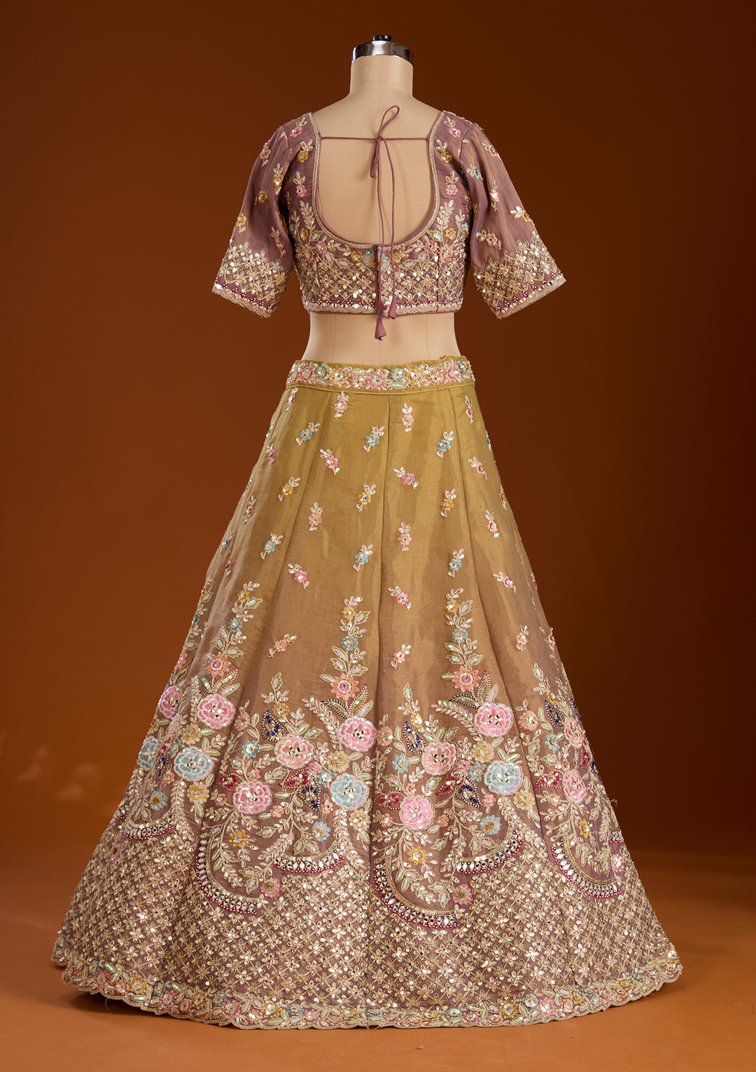 Lavender Threadwork Net Readymade Lehenga