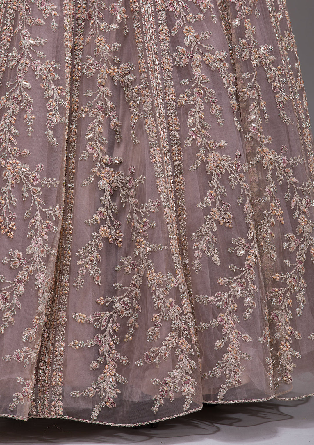 Cutdana Beige Net Stitched Lehenga Blouse With Dupatta