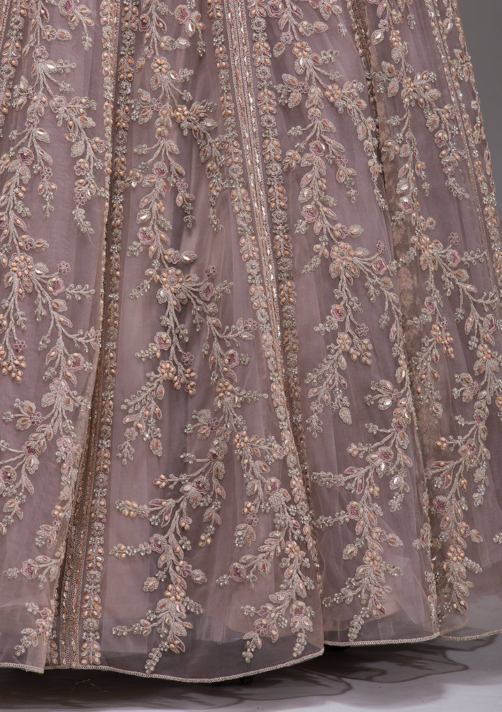 Cutdana Beige Net Stitched Lehenga Blouse With Dupatta