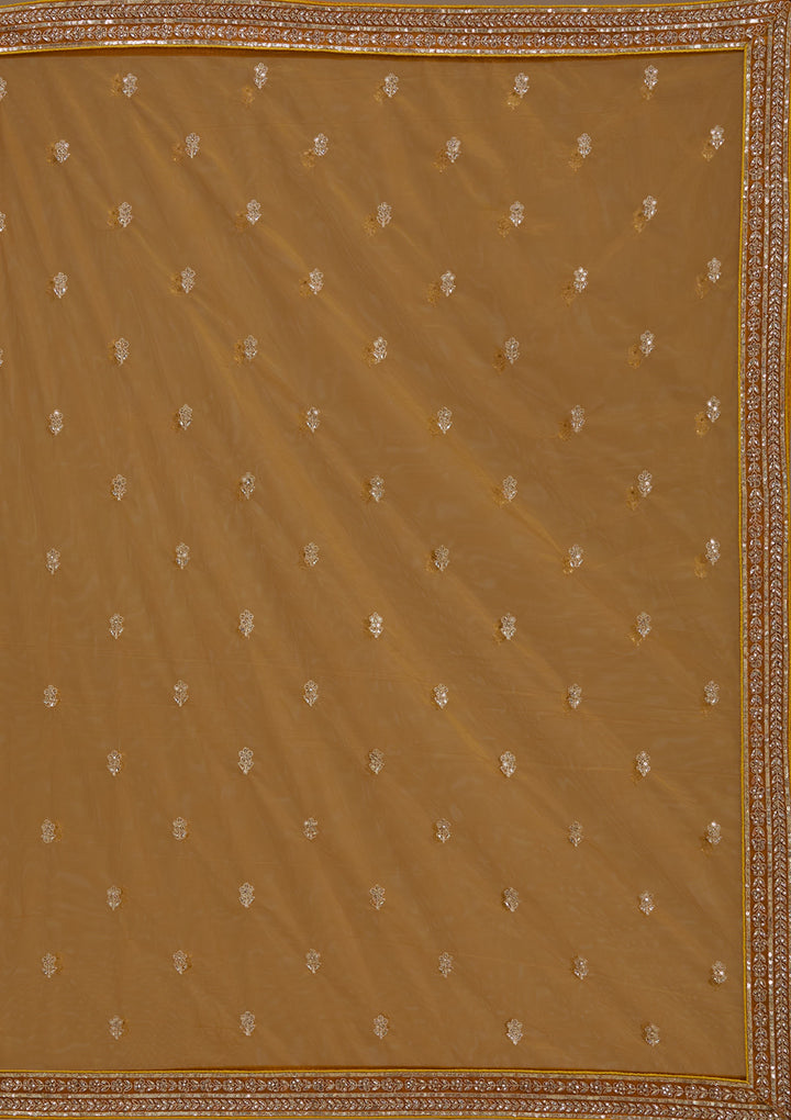 Koskii Net Golden Lehenga – Luxurious Zari Embroidery
