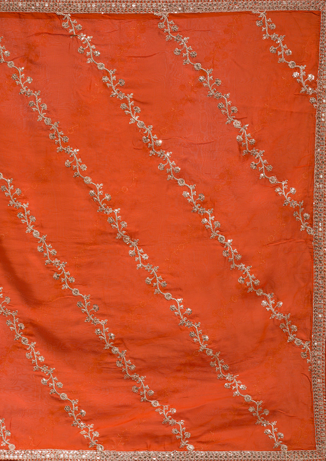 Orange Cording Banarasi Readymade Lehenga