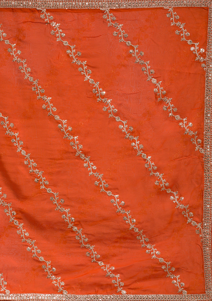 Orange Cording Banarasi Readymade Lehenga