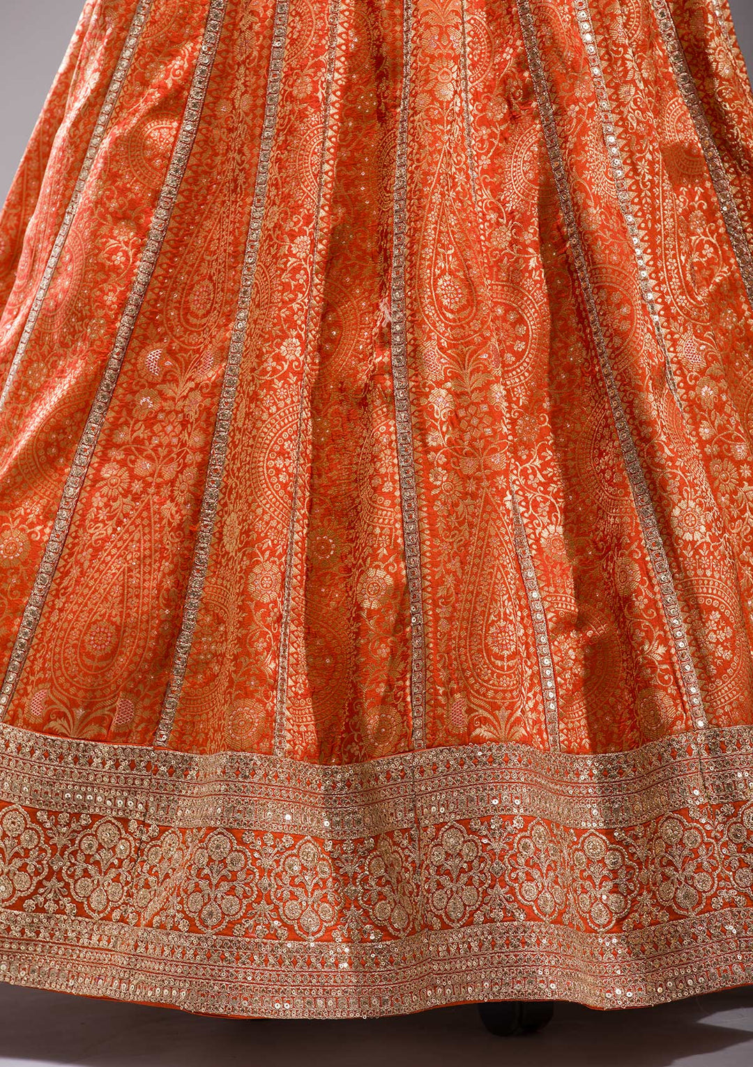 Orange Cording Banarasi Readymade Lehenga