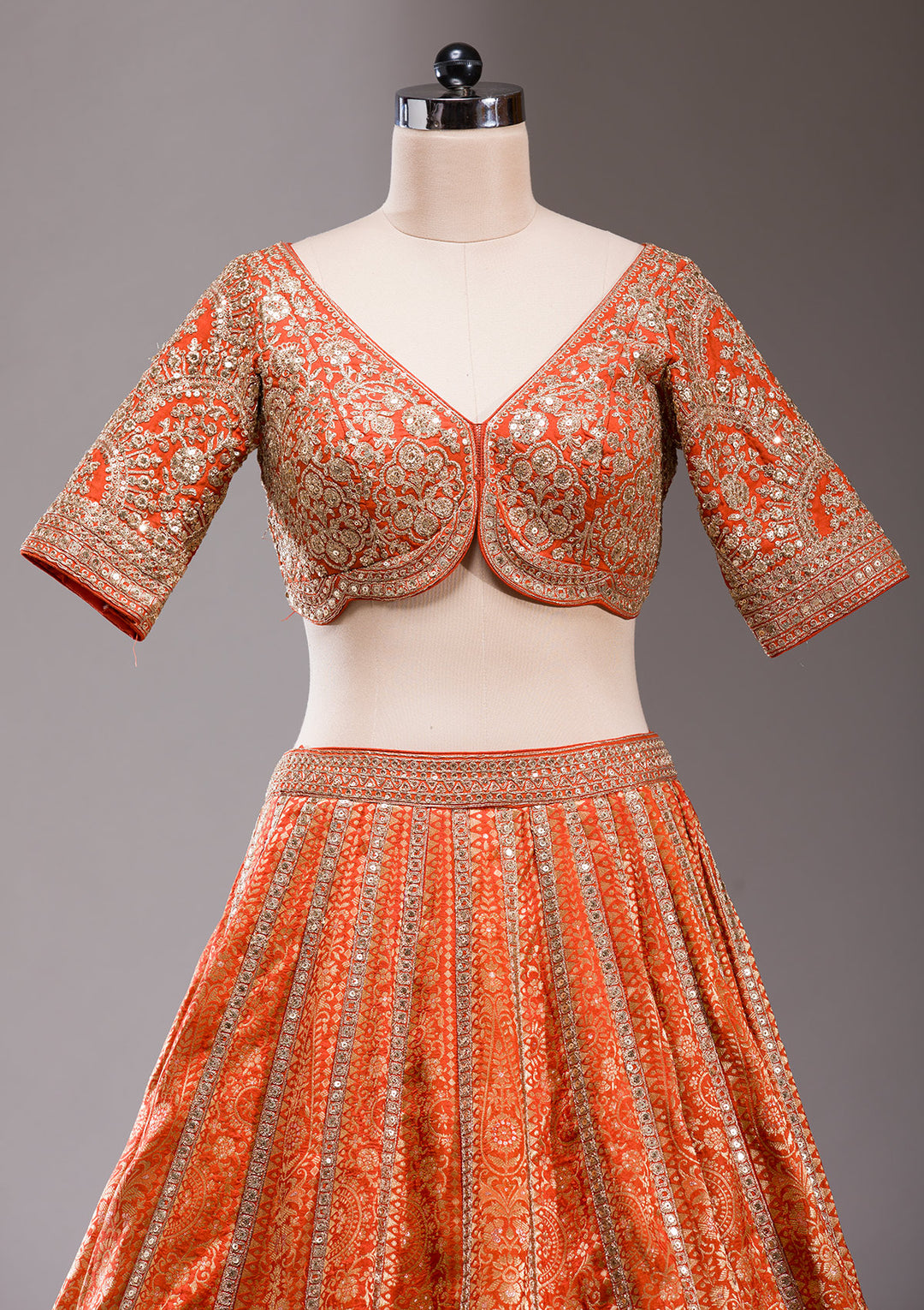 Orange Cording Banarasi Readymade Lehenga