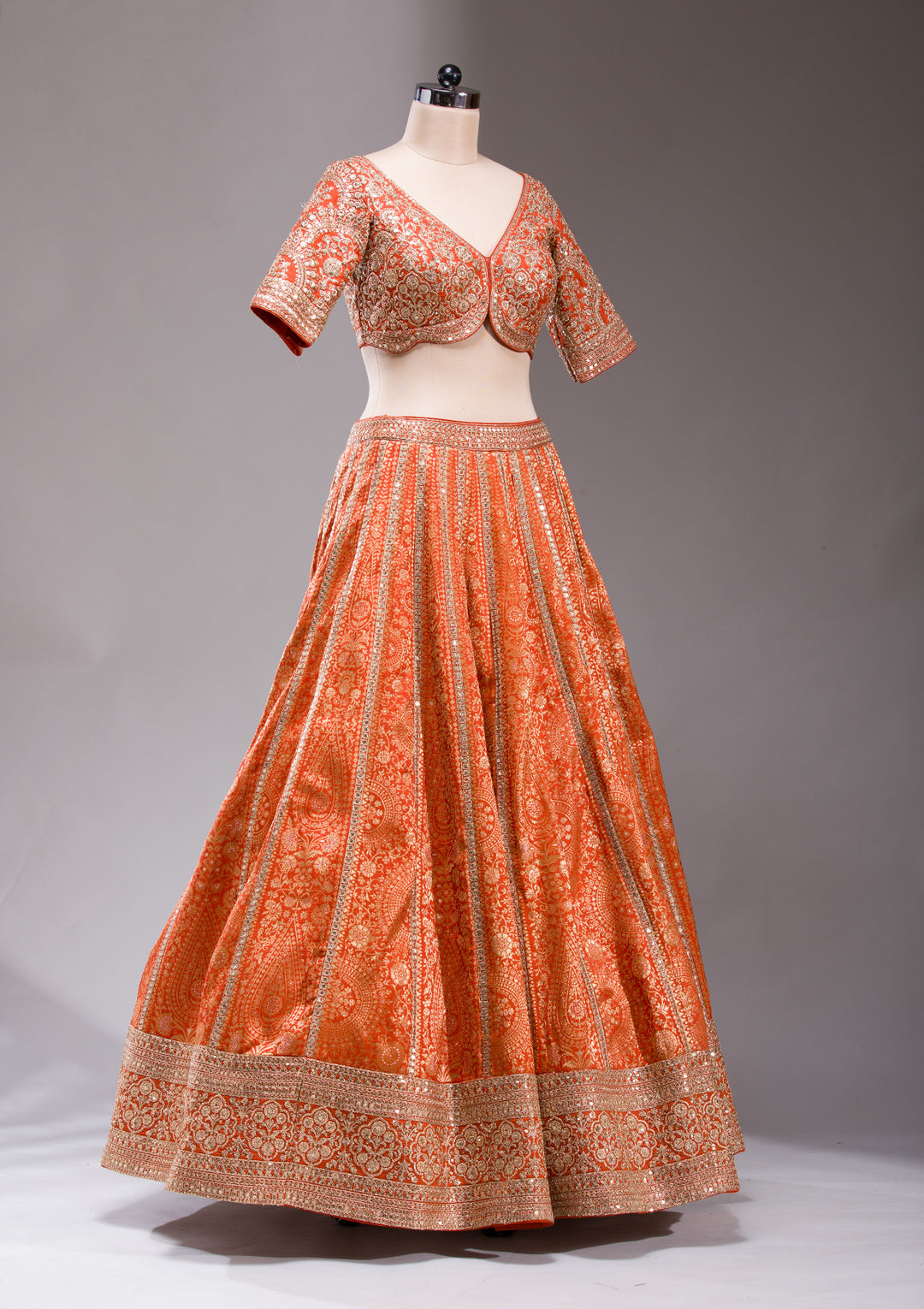 Orange Cording Banarasi Readymade Lehenga