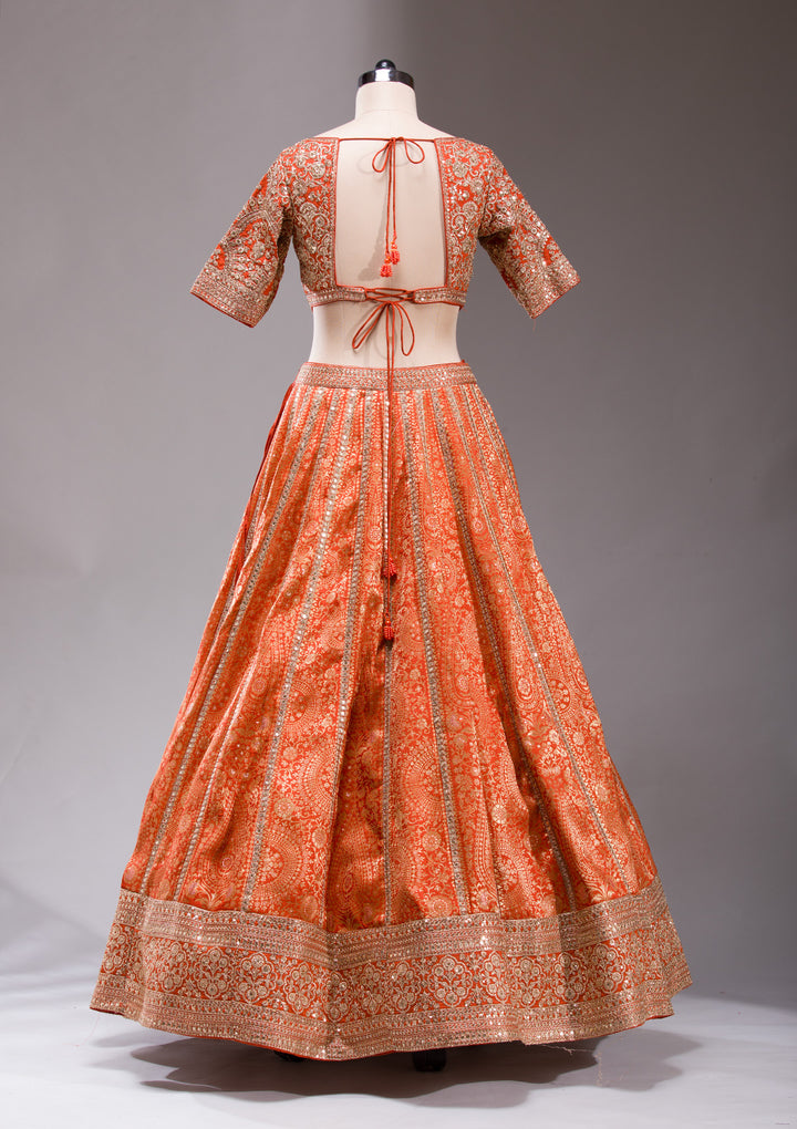 Orange Cording Banarasi Readymade Lehenga
