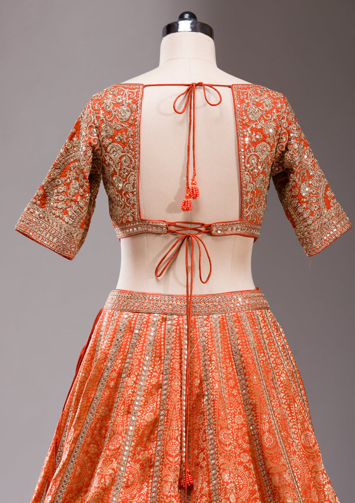 Orange Cording Banarasi Readymade Lehenga