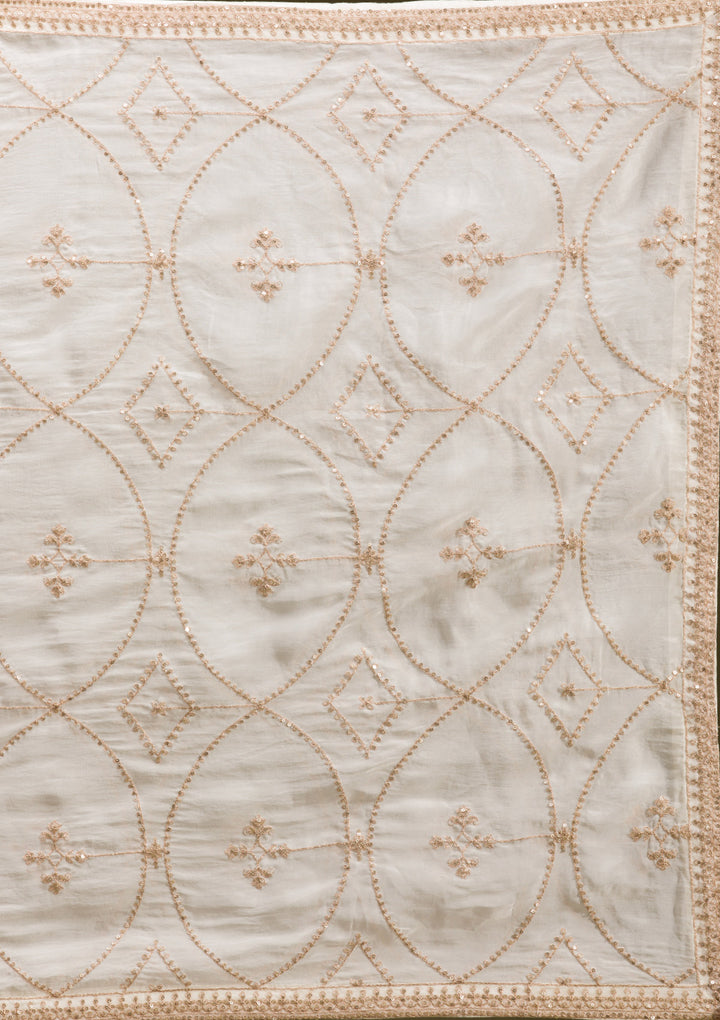 Off White Cording Banarasi Readymade Lehenga