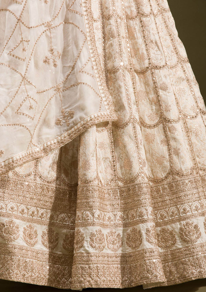 Off White Cording Banarasi Readymade Lehenga