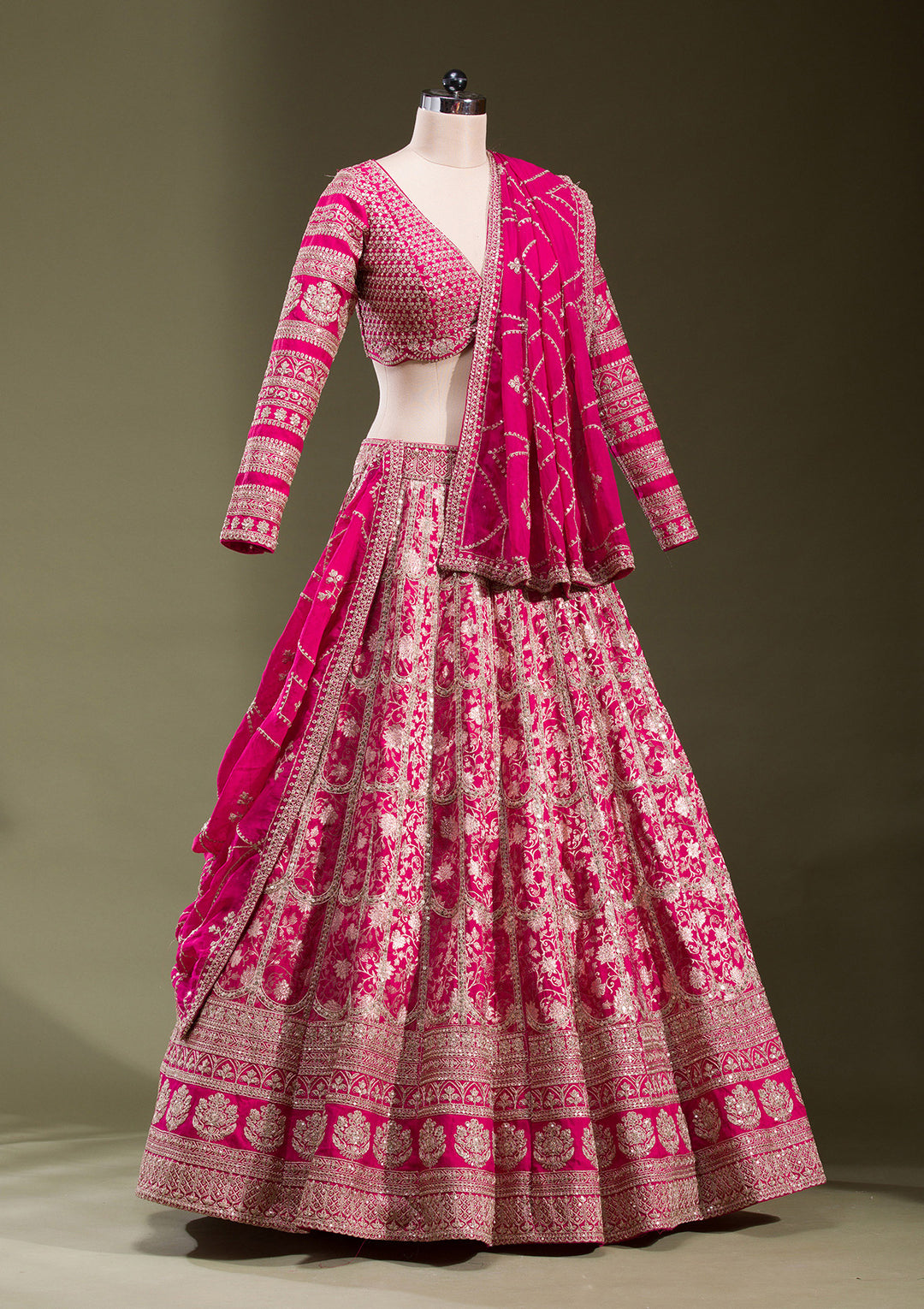 Rani Pink Cording Banarasi Readymade Lehenga