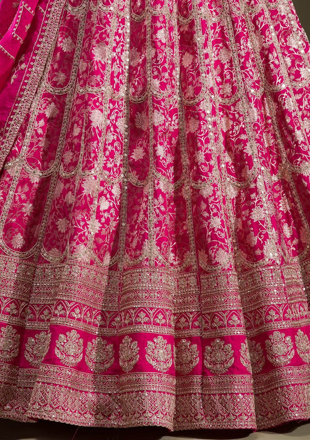 Rani Pink Cording Banarasi Readymade Lehenga