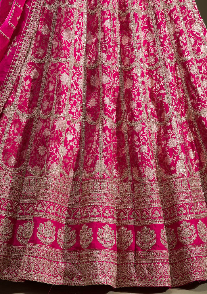 Rani Pink Cording Banarasi Readymade Lehenga