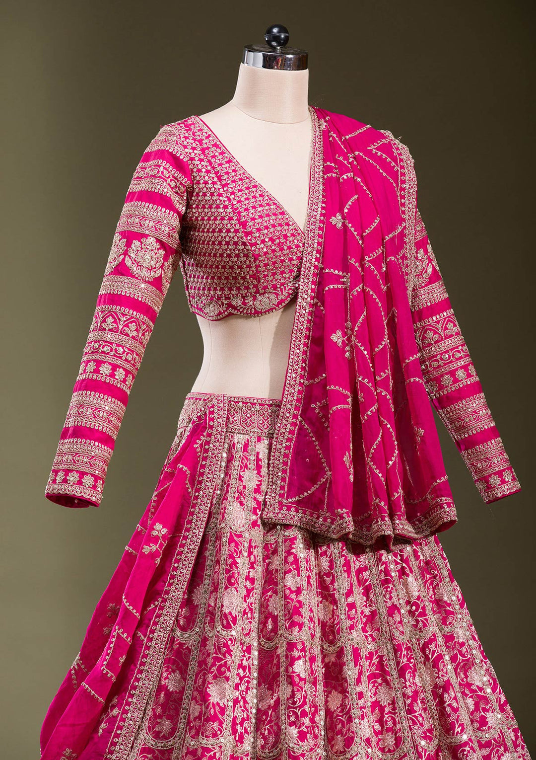 Rani Pink Cording Banarasi Readymade Lehenga