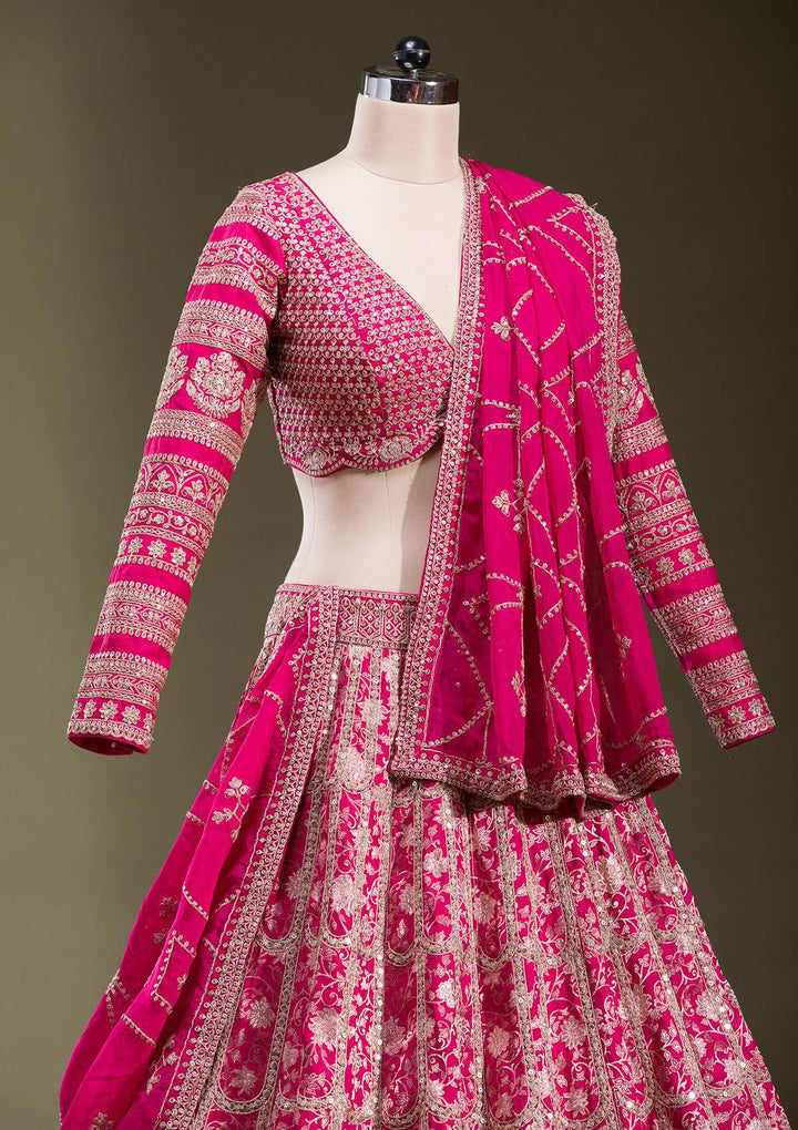 Rani Pink Cording Banarasi Readymade Lehenga