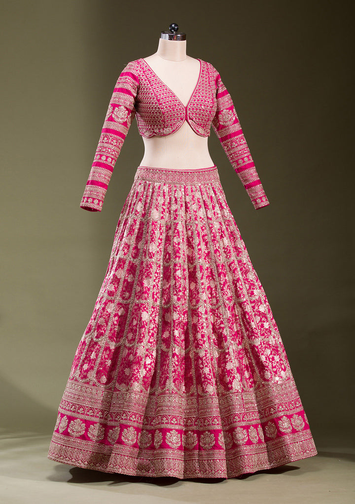 Rani Pink Cording Banarasi Readymade Lehenga