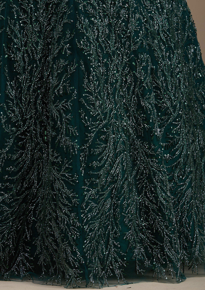 Bottle Green Stonework Net Readymade Lehenga