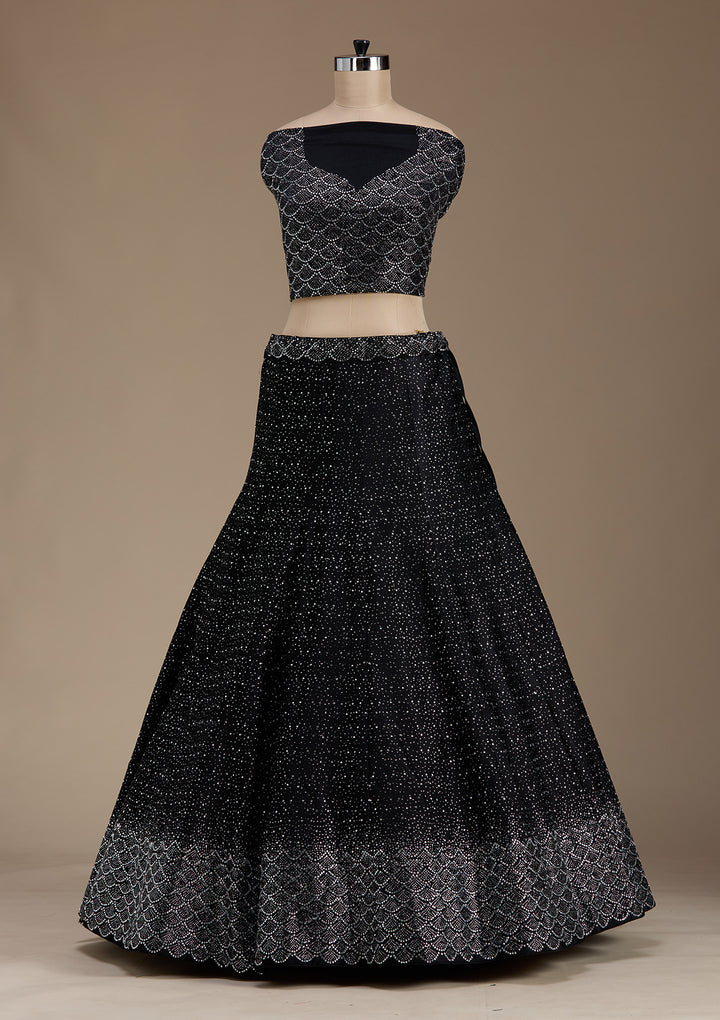 Koskii Semi Crepe Black Lehenga with Stonework – Captivating Evening Elegance