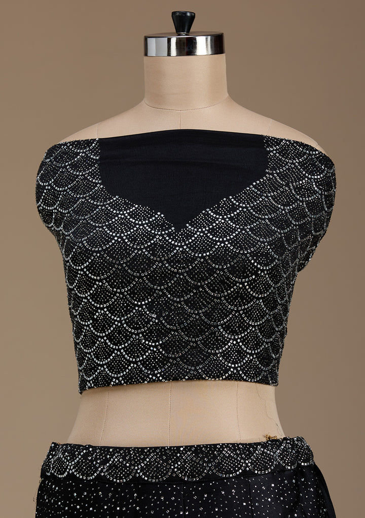 Koskii Semi Crepe Black Lehenga with Stonework – Captivating Evening Elegance