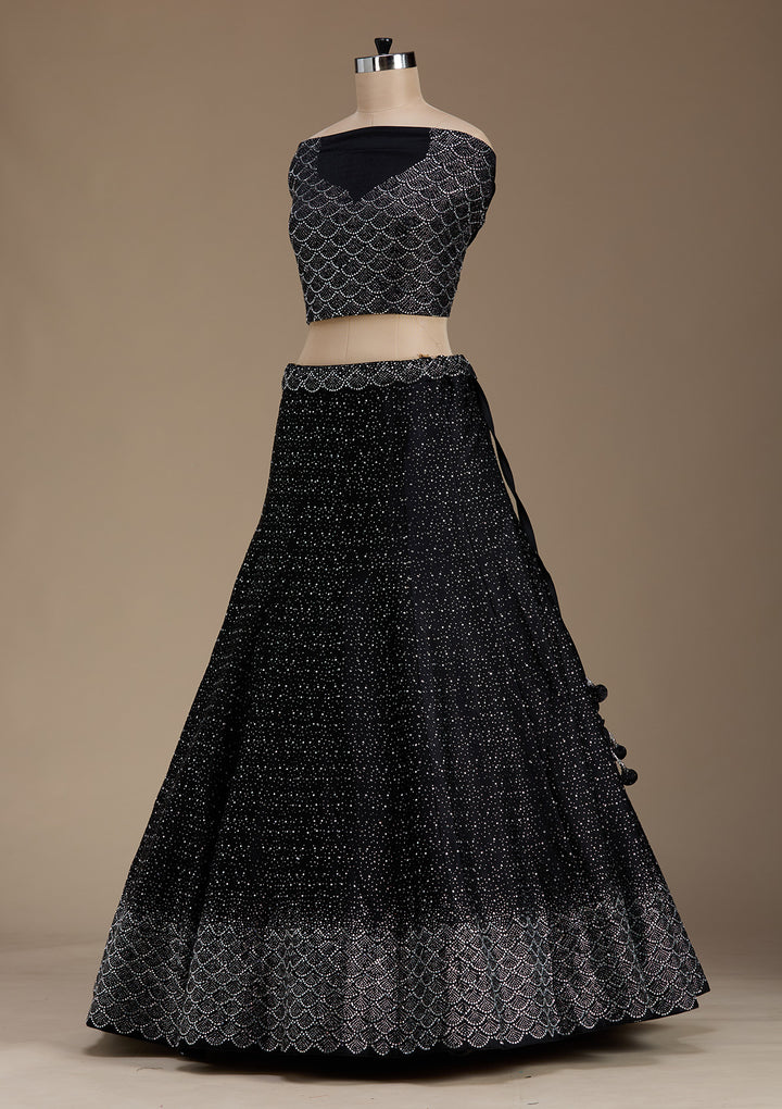 Koskii Semi Crepe Black Lehenga with Stonework – Captivating Evening Elegance