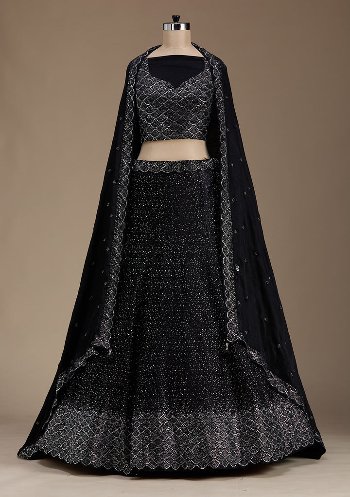 Koskii Semi Crepe Black Lehenga with Stonework – Captivating Evening Elegance