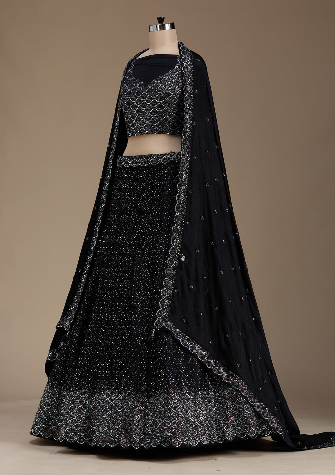 Koskii Semi Crepe Black Lehenga with Stonework – Captivating Evening Elegance