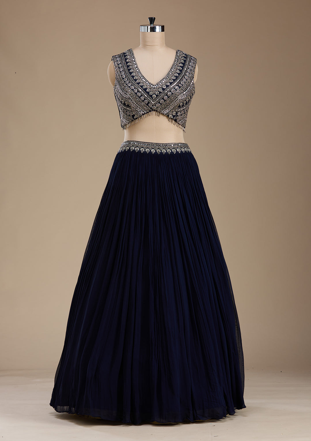 Navy Blue Zariwork Georgette Readymade Lehenga